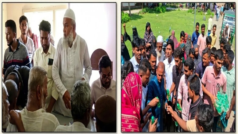 মনপুরায় তিন চেয়ারম্যান প্রার্থীর উদ্যোগে ভাতাভোগীদের মাঝে সুপেয় পানি বিতরণ 